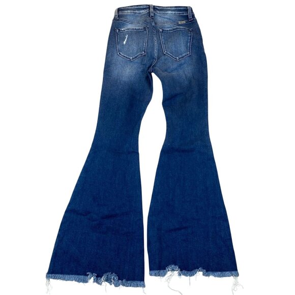 KanCan Women's Jeans Size 26 Distressed Flare Medium Wash Frayed Hem Stretch Den - Picture 2 of 16